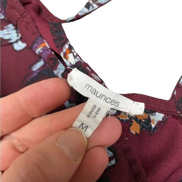 Maurice’s Floral Burgundy Blouse Criss cross back - Picture 2 of 4
